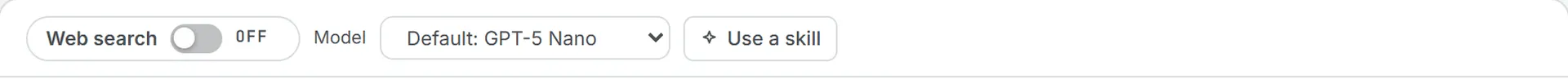 The toolbar above the conversation, with the Web search switch off, the model list and Use a skill