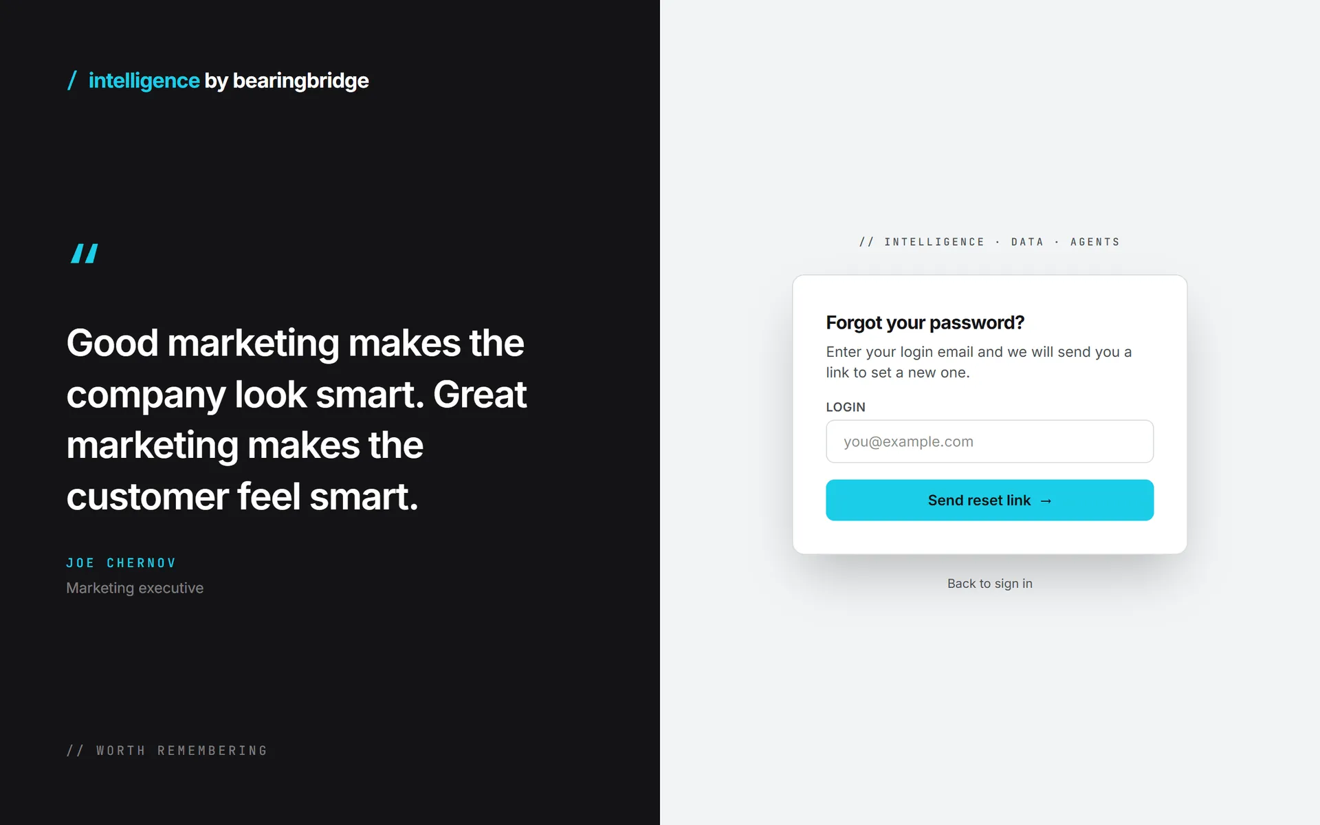 The Forgot password page, where you type your login address and ask for a reset link
