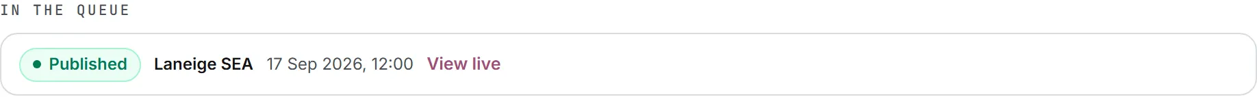 The queue under the publishing step, with one row per account saying where that send stands